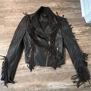 Bagatelle Black Leather Fringe Jacket
